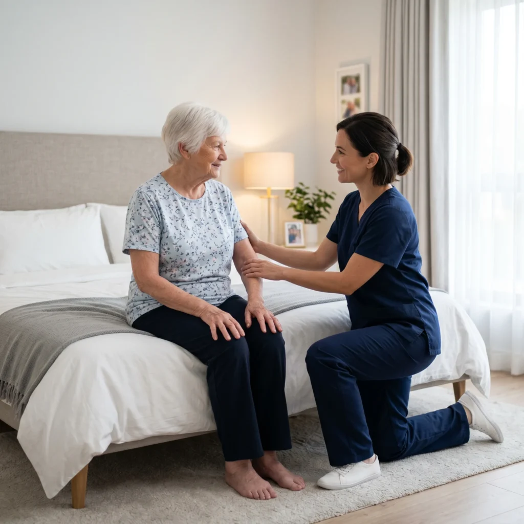 Elderly woman feeling safe and supported at home